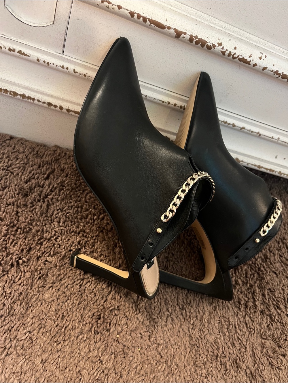 White House Black Market Black Mules with Gold Chain Trim - Picture 5 of 5
